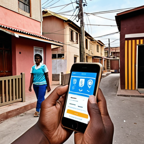 **

A social worker using a mobile app in a low-income neighborhood to assess a family's needs. The app displays icons representing demographics, housing conditions, and access to basic services. Focus on the efficient data collection and real-time analysis aspects of the digital transformation in social needs assessment.

**