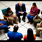 ** Restorative justice circle: Victim, offender, and community members in open dialogue, focusing on healing and reconciliation after a crime.

**