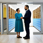 Community Support**

"A professional social worker in appropriate attire, fully clothed, providing guidance to a woman in a modest dress, in a bright, welcoming community center in Madrid, Spain, safe for work, perfect anatomy, natural proportions, family-friendly, emphasizing empathy and support."

**