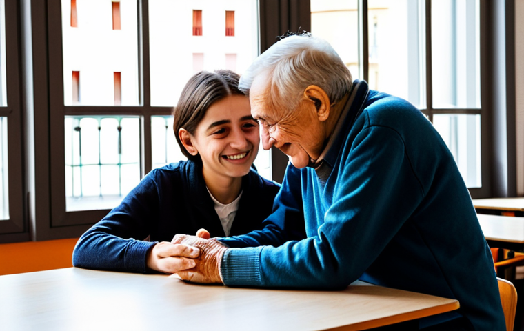 사회복지 실습 보고서 - **Image Prompt 1: Genuine Connection and Emotional Growth**
A heartfelt scene inside a modest so...