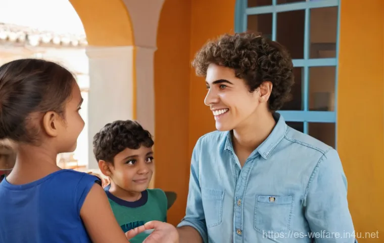 사회복지사 자격증 - **"A compassionate Spanish social worker, dressed in a professional yet approachable smart casual ou...