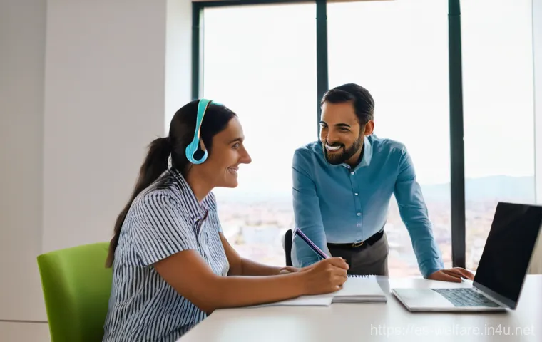 사회복지사 자격증 - **"A close-up, heartfelt portrait capturing a moment of deep empathy between a Spanish social worker...