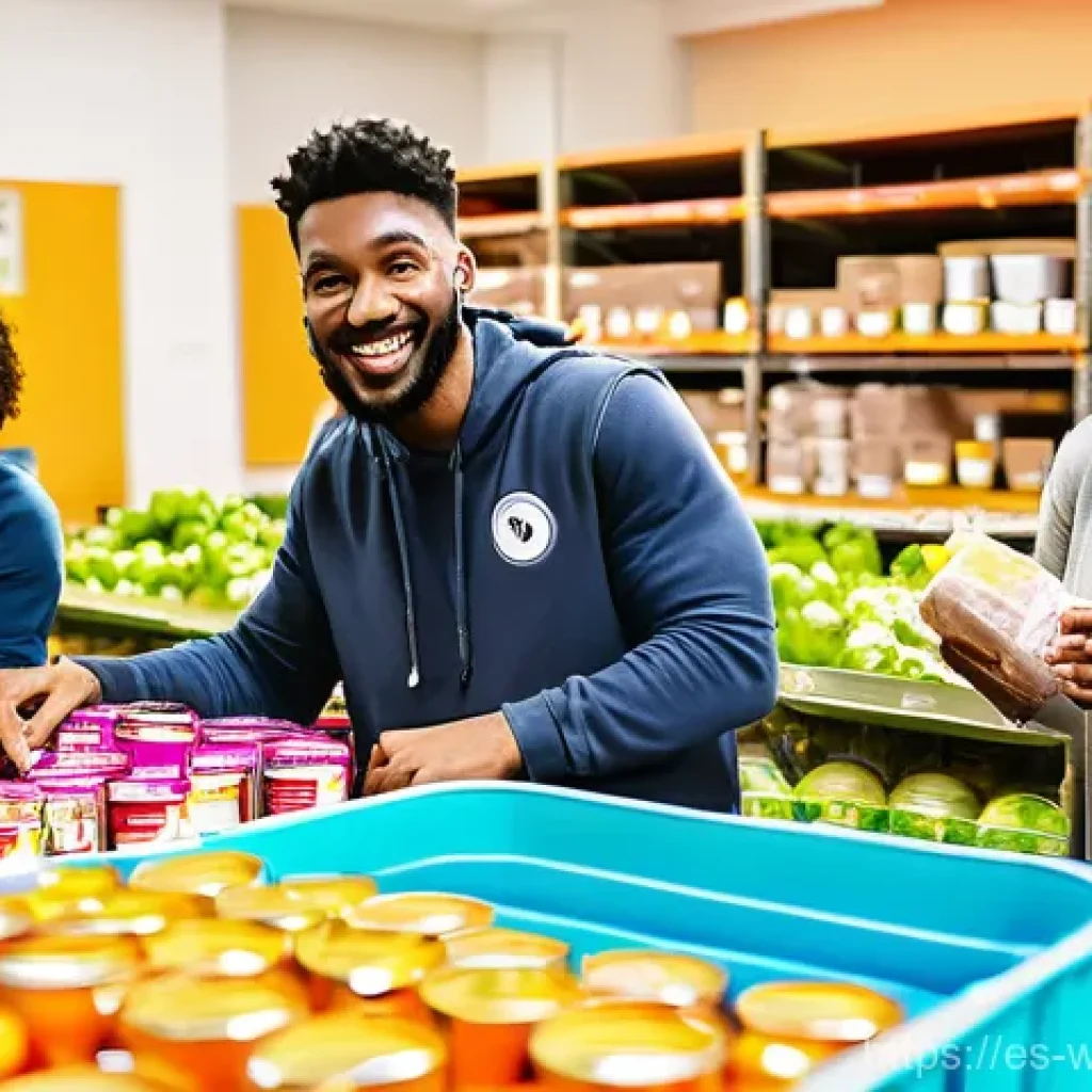 사회복지 자원봉사 - A vibrant, warm-toned image depicting a diverse group of volunteers from various age groups, includi...