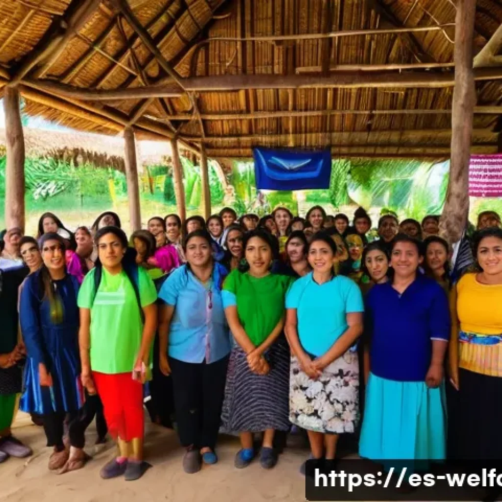 사회복지와 인권 - A vibrant community workshop scene in a rural Latin American village, featuring diverse adults and t...