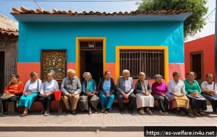 사회복지 현장 경험 - A vibrant community meeting in a modest urban neighborhood in Mexico, featuring diverse adults and e...