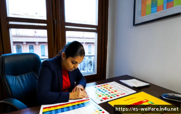 사회복지정책 분석 - Photorealistic Spanish social policy analyst in a bright municipal office in Madrid, reviewing anony...