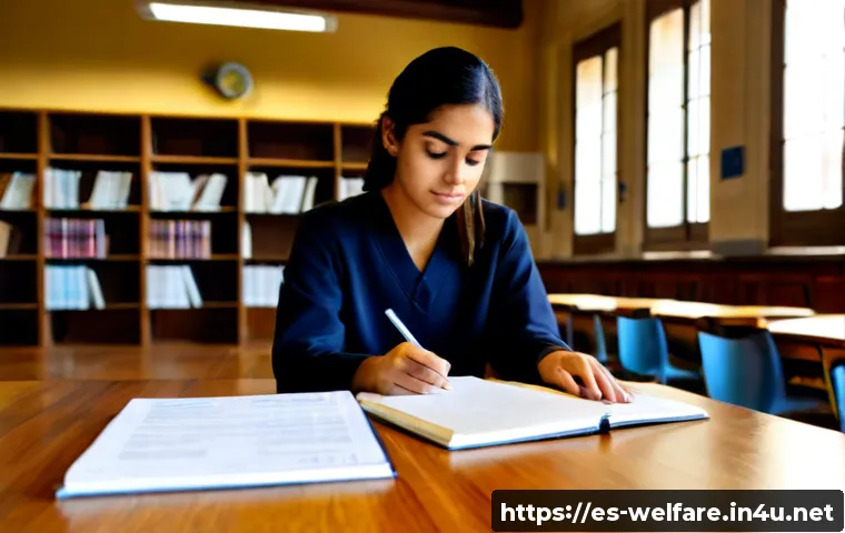 사회복지 대학원 - Photorealistic scene of a Hispanic social work graduate student in a bright university library in Ma...